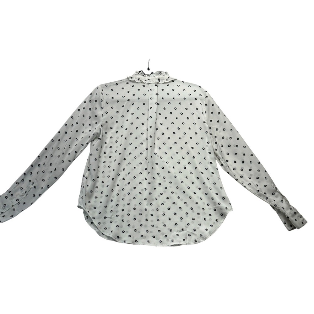 Ann Taylor Floral Ruffle Neck Long Sleeve Blouse Women S White - Picture 2 of 6